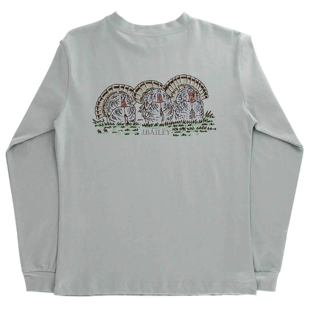 This Long Sleeve Tee features a charming turkey design on a soft sage background. Made with breathable cotton it is perfect for cooler days by offering comfort and style for everyday wear. The relaxed fit lets kids move freely that makes it great for casual outings or playtime.