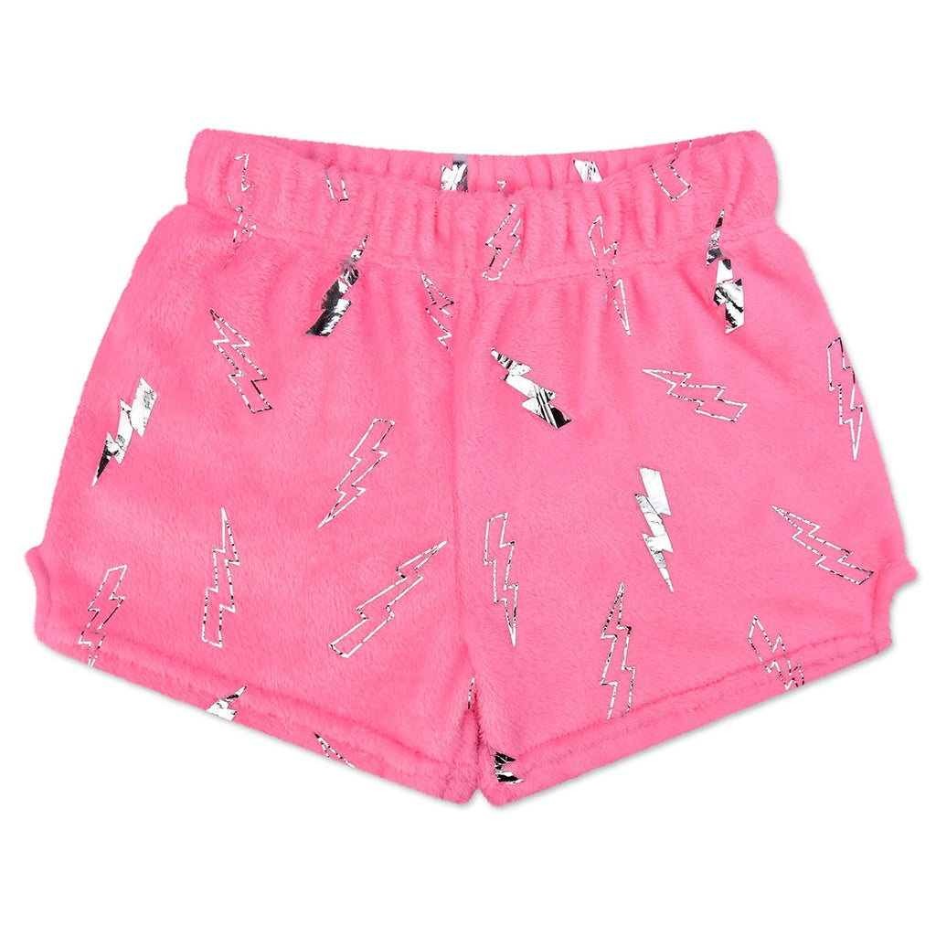 Pink Foil Lightning Plush Shorts