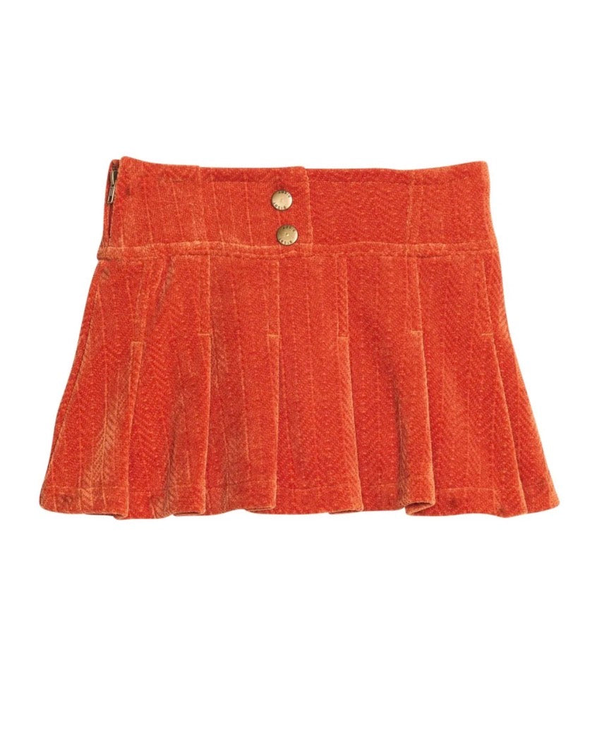 Pleated Skort - Rust Herringbone Corduroy