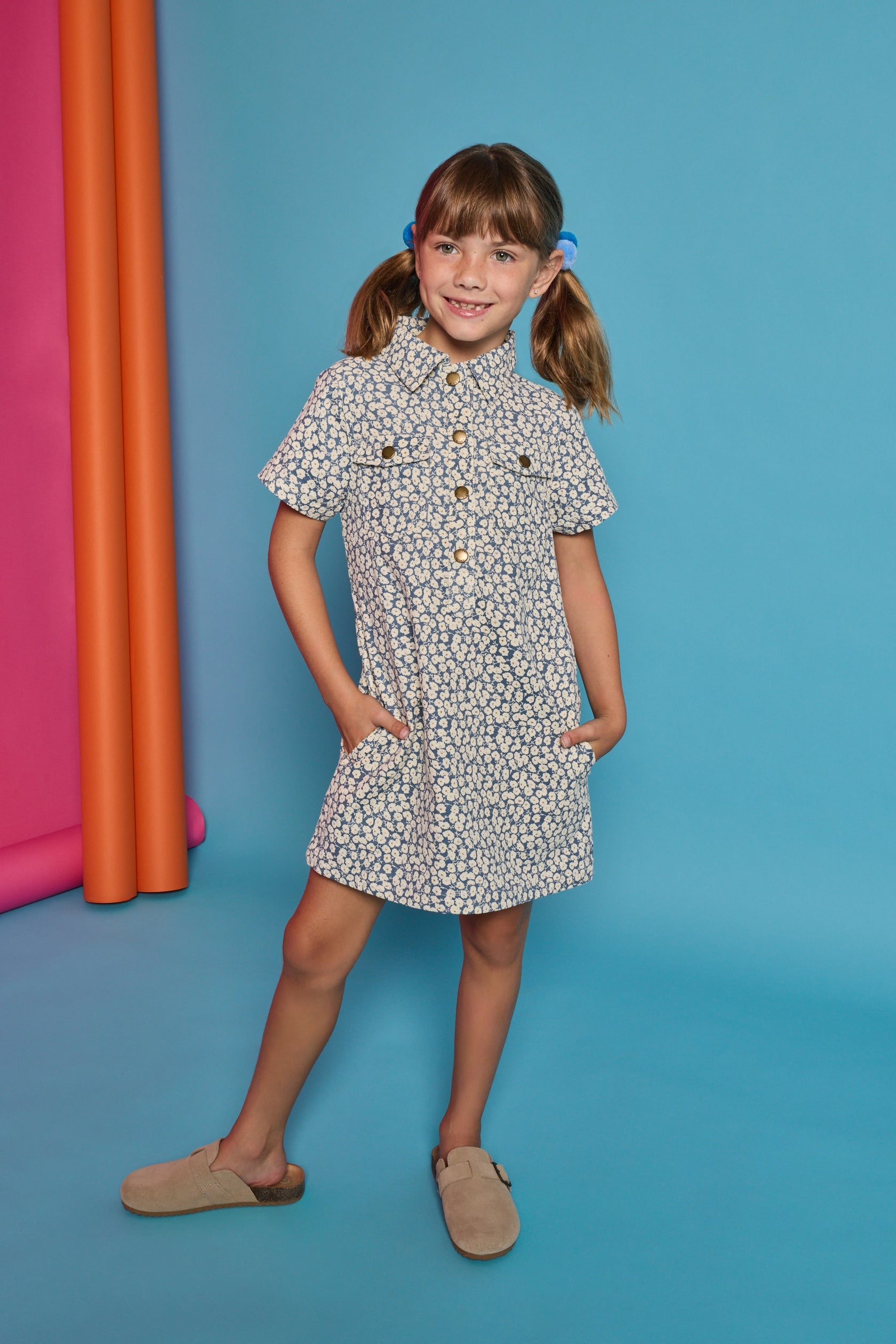 Safari Popover Dress - French Blue Corduroy