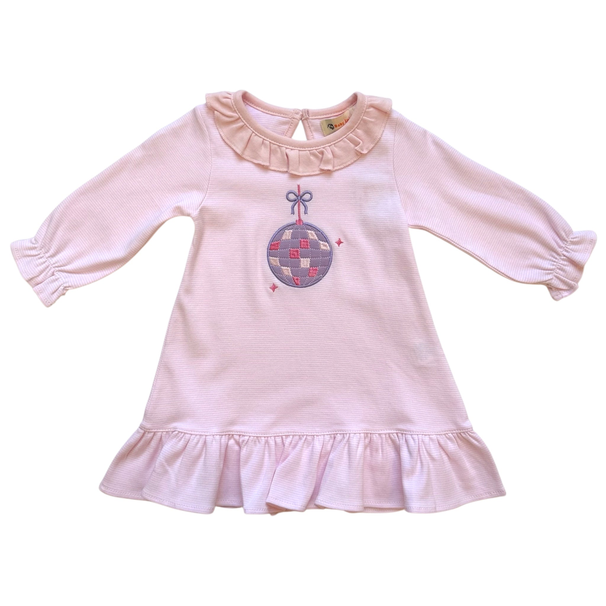 Disco Ball Pink Striped Long Sleeve Dress