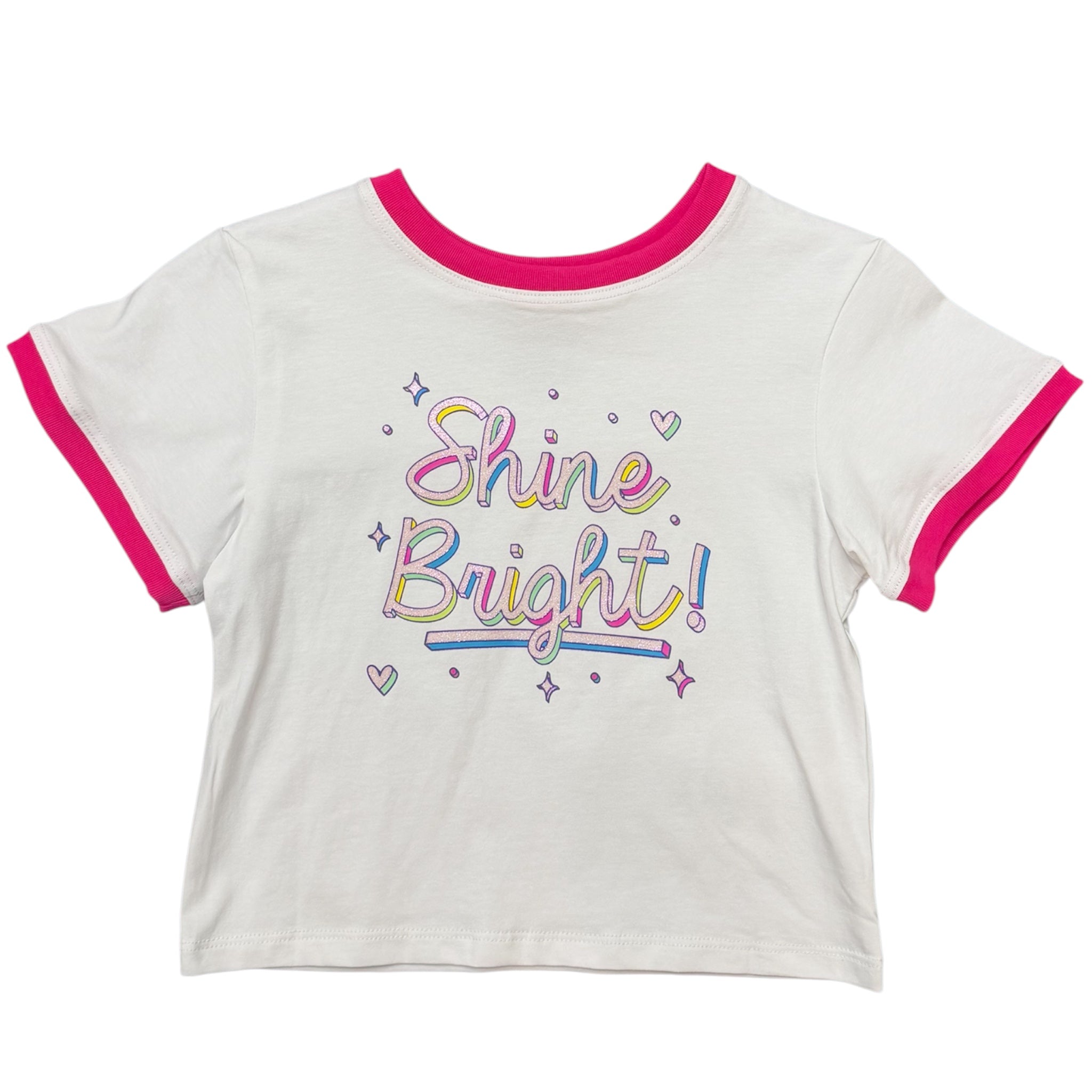 Shine Bright Pink Glitter White Boxy Tee