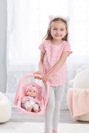 Car Seat Carrier for Dolls, Pink Hearts
