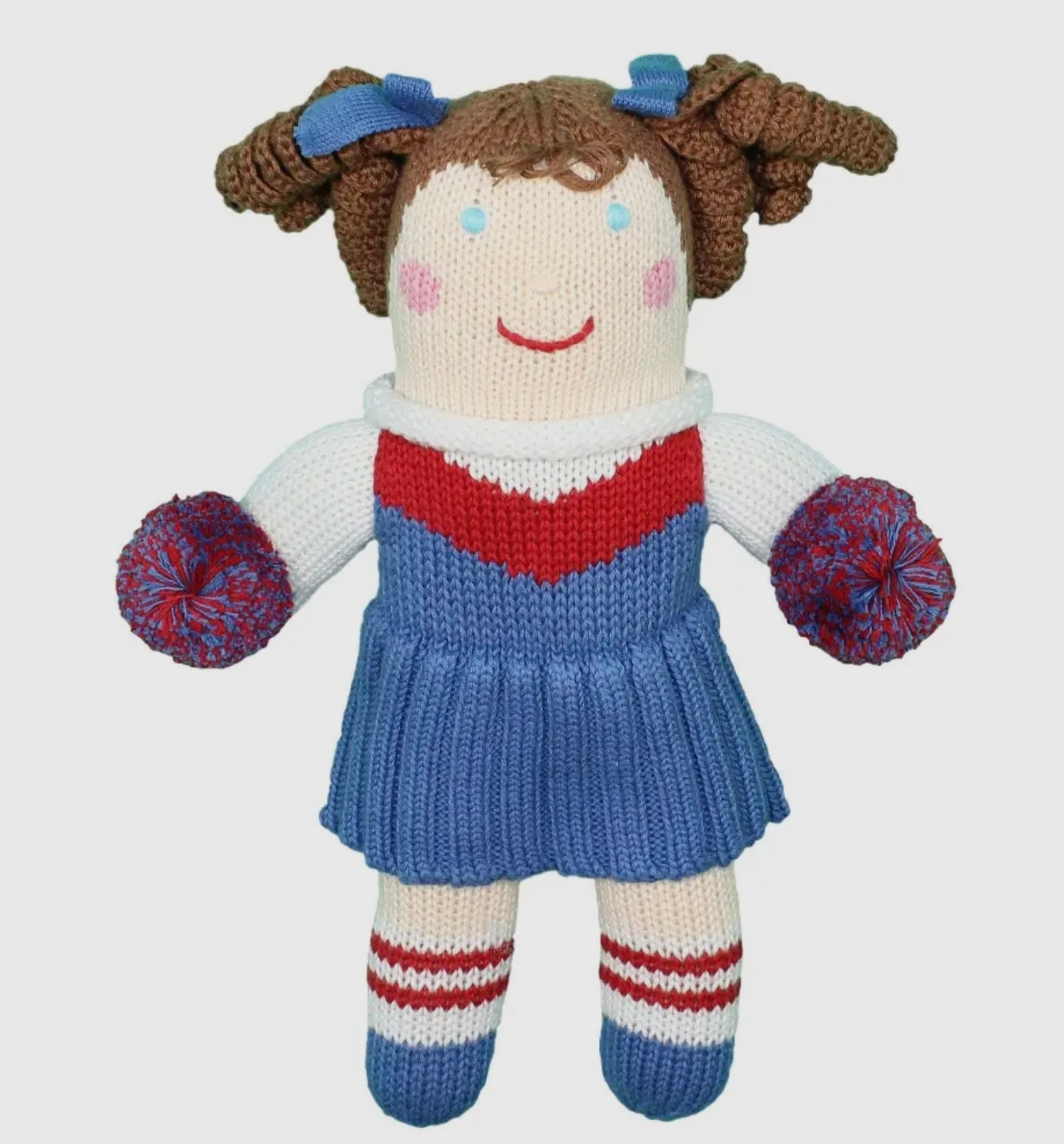 Can I get a "S"! Gimme an "O"! Can I get an "F"! Gimme a "T"!
Zubels knit cheerleader dolls are super soft and cuddly!
Take our knit cheerleader dolls with you to any sporting event to help you cheer on your favorite teams and players! Our hand-knit cheerleader dolls come in 10 different fun team colors so you can show your team spirit!