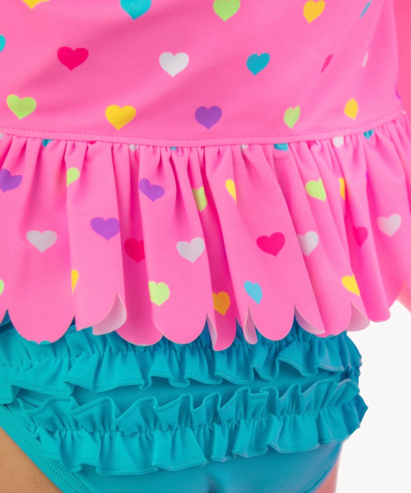 Scallop Hem Long Sleeve Rash Guard 2-Piece, With Signature Rear Ruffles