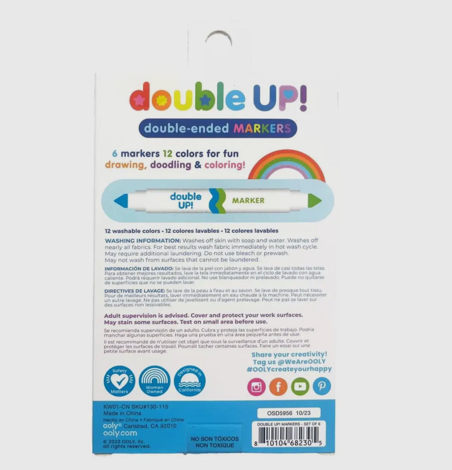 Double Up! Double Ended Markers - Set of 6/12 Colors These durable, versatile markers for kids have two different colors - one on each end. So while there are six markers in the set, there are actually 12 colors in total. Their handy design makes Double Up! Double Ended Markers - Set of 6/12 Colors convenient for travel, so your kiddo can have the tools they need when they&