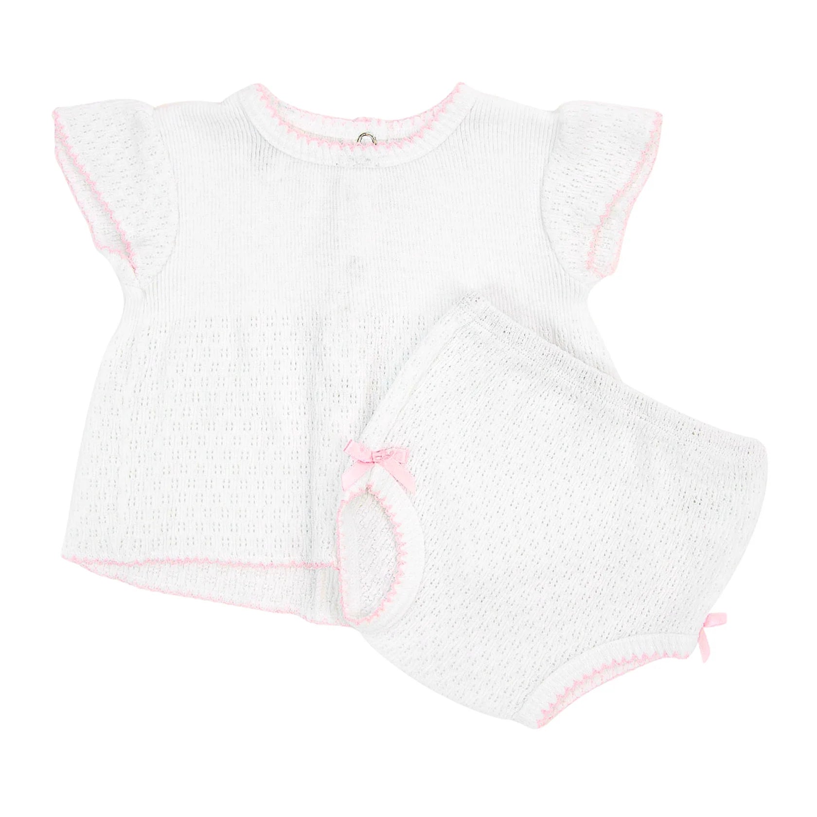 White w/ Pink Trim 2 Piece Flutter Diaper Set