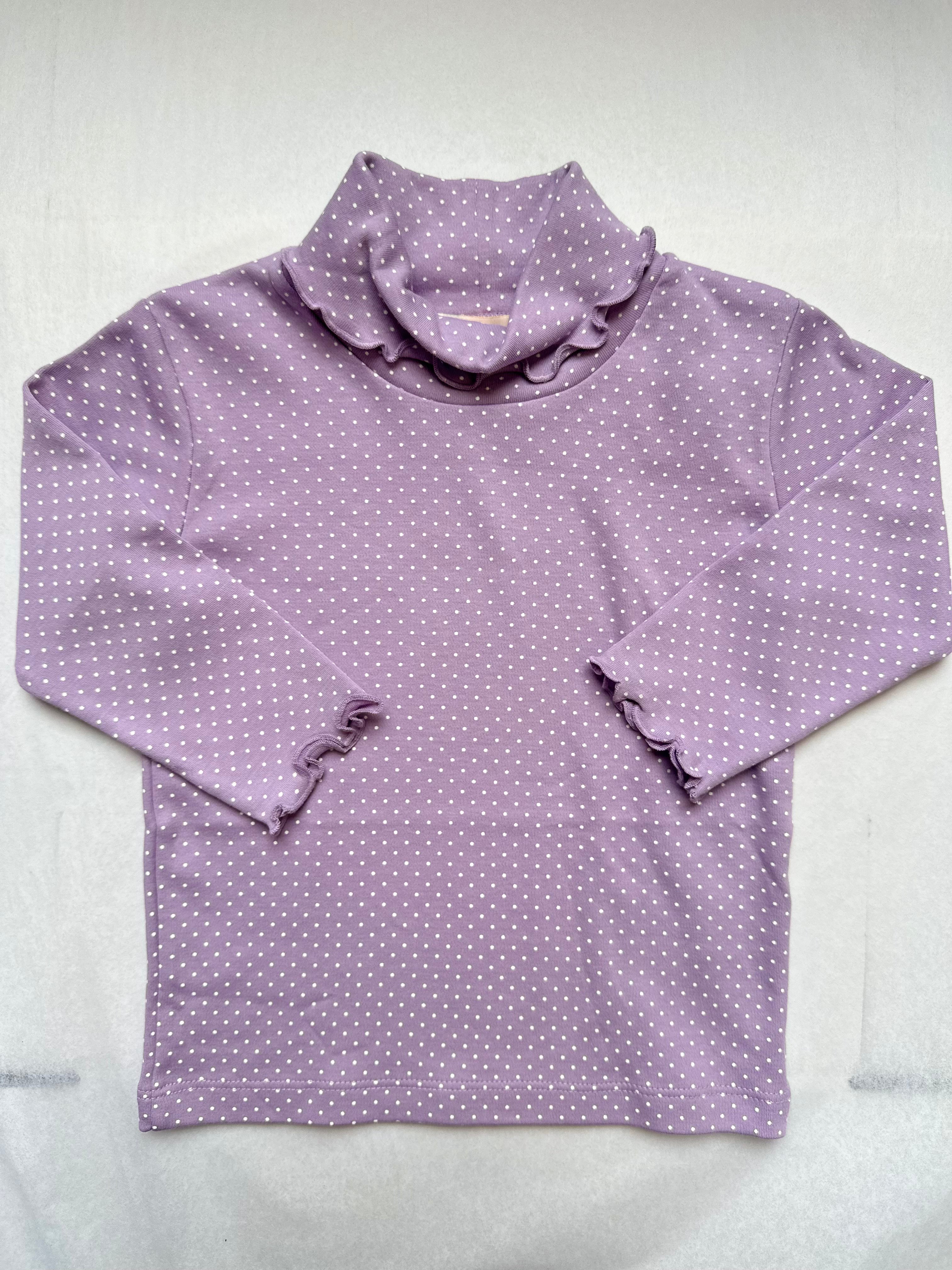 Purple Polka Dot Lettuce Hem Turtleneck