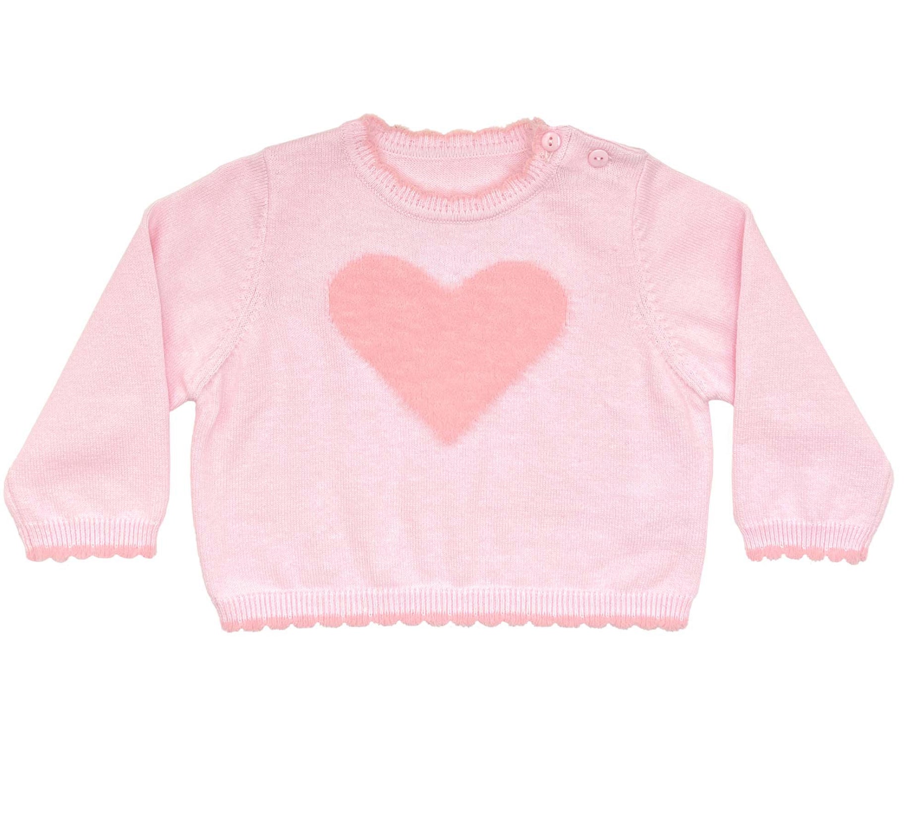 Fuzzy Heart Lightweight Knit Sweater in Pink
