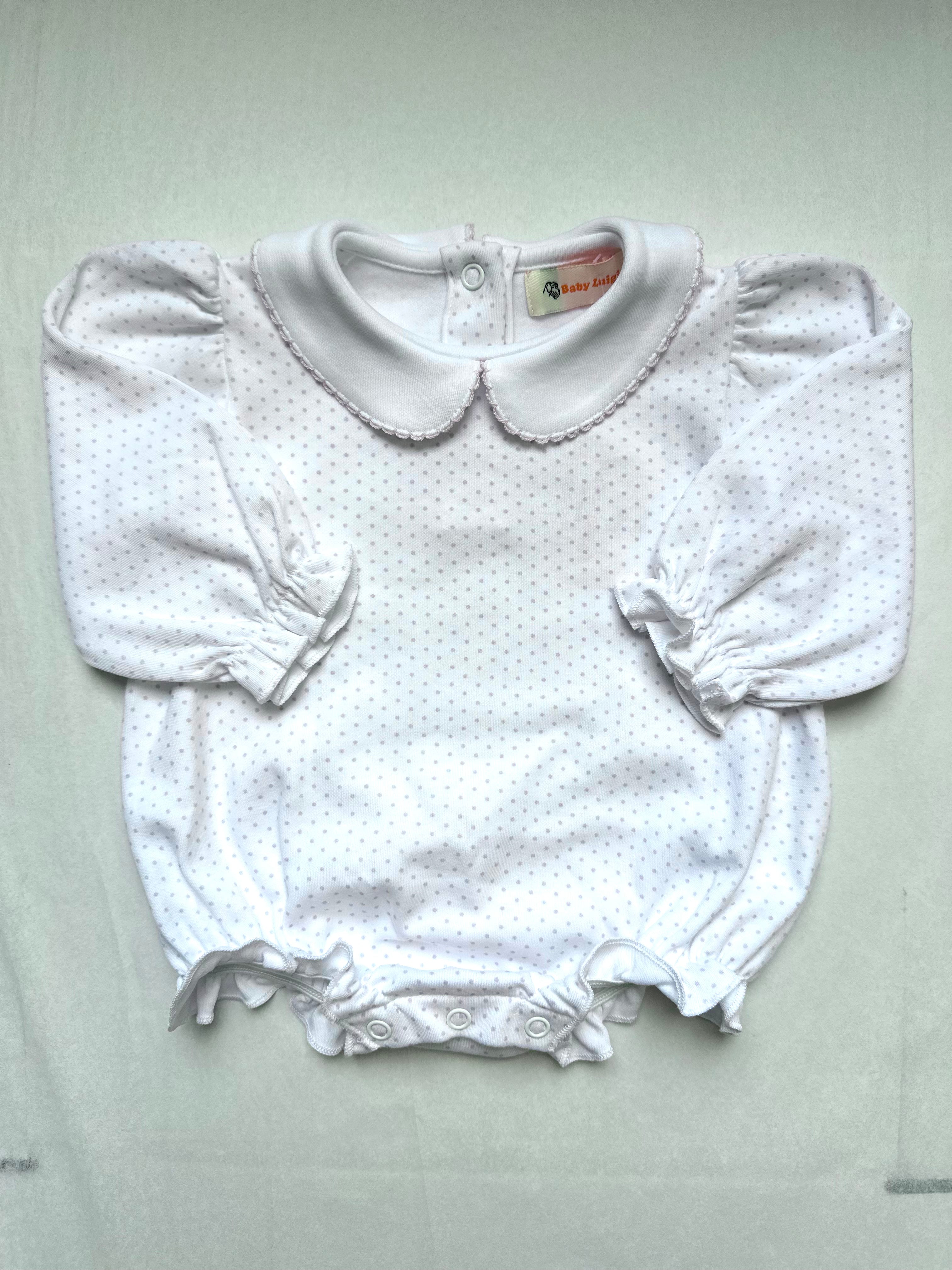 Lavender Polka Dot Ruffle Long Sleeve Onesie