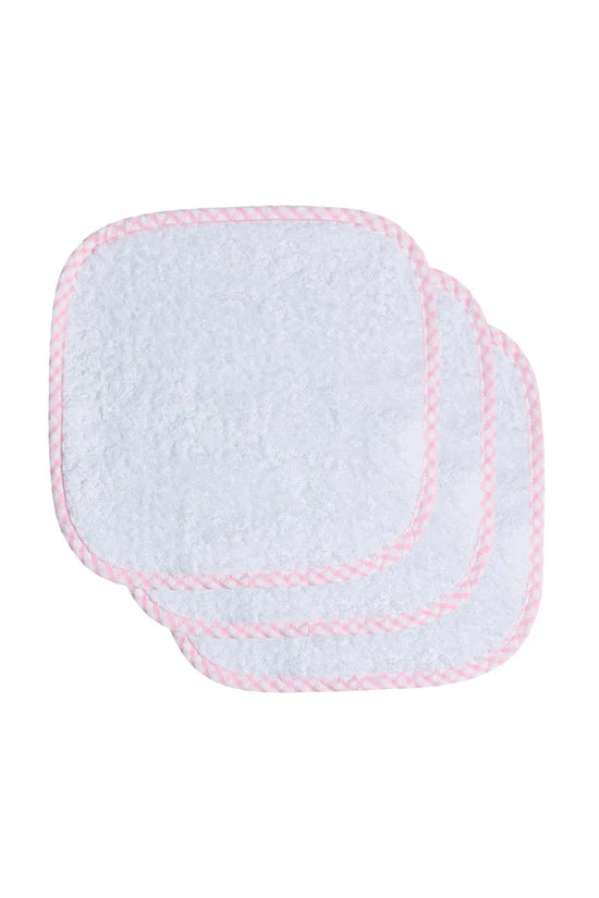 Set of Three Washcloths, Pink Seersucker Big Check