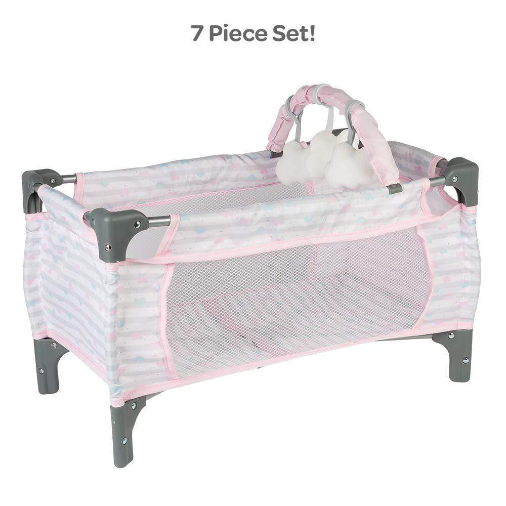 Deluxe Baby Doll Pack-N-Play & Changing Table Set - Pastel Pink Hearts
