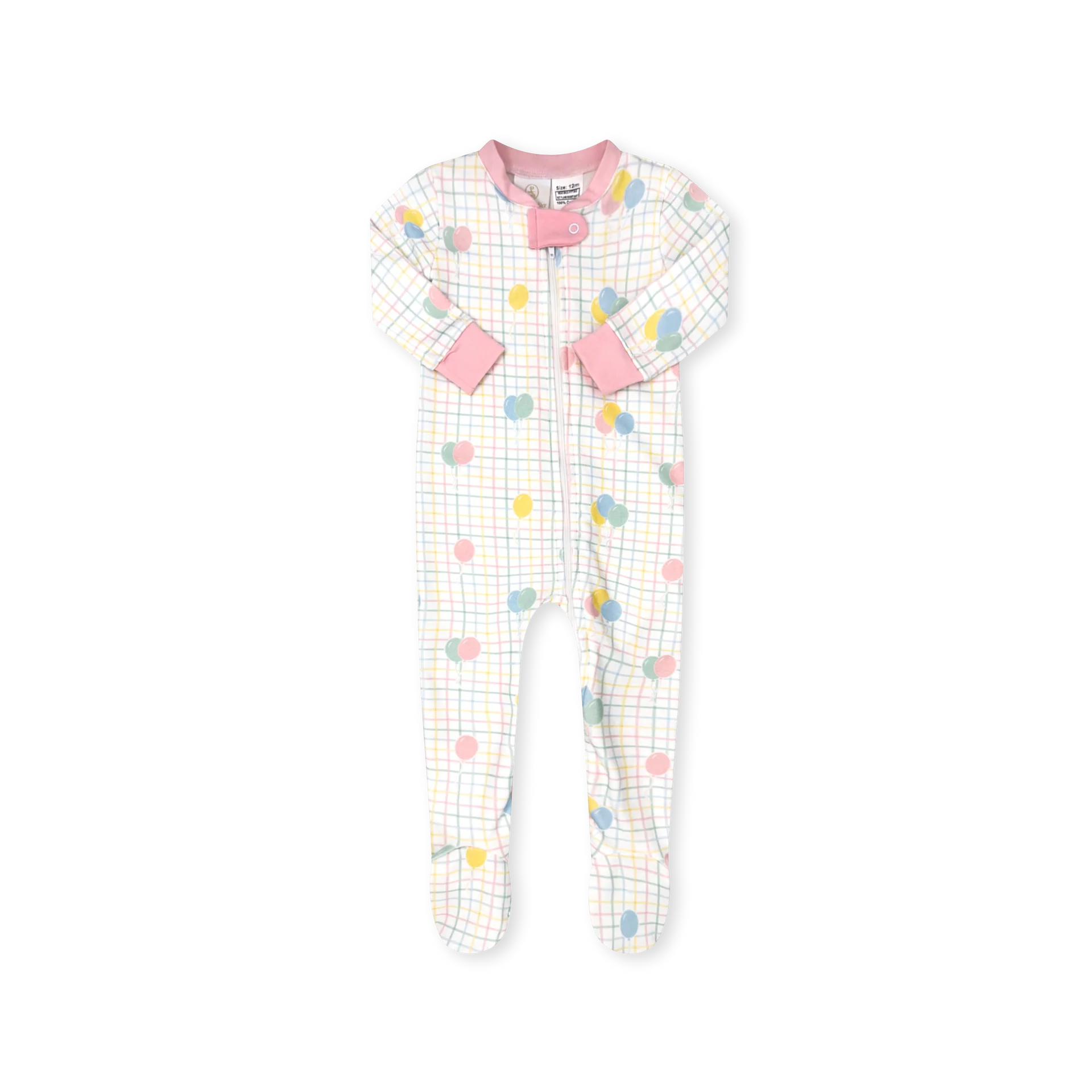 Sweet Pea Footie Party Time Balloon Plaid Pink