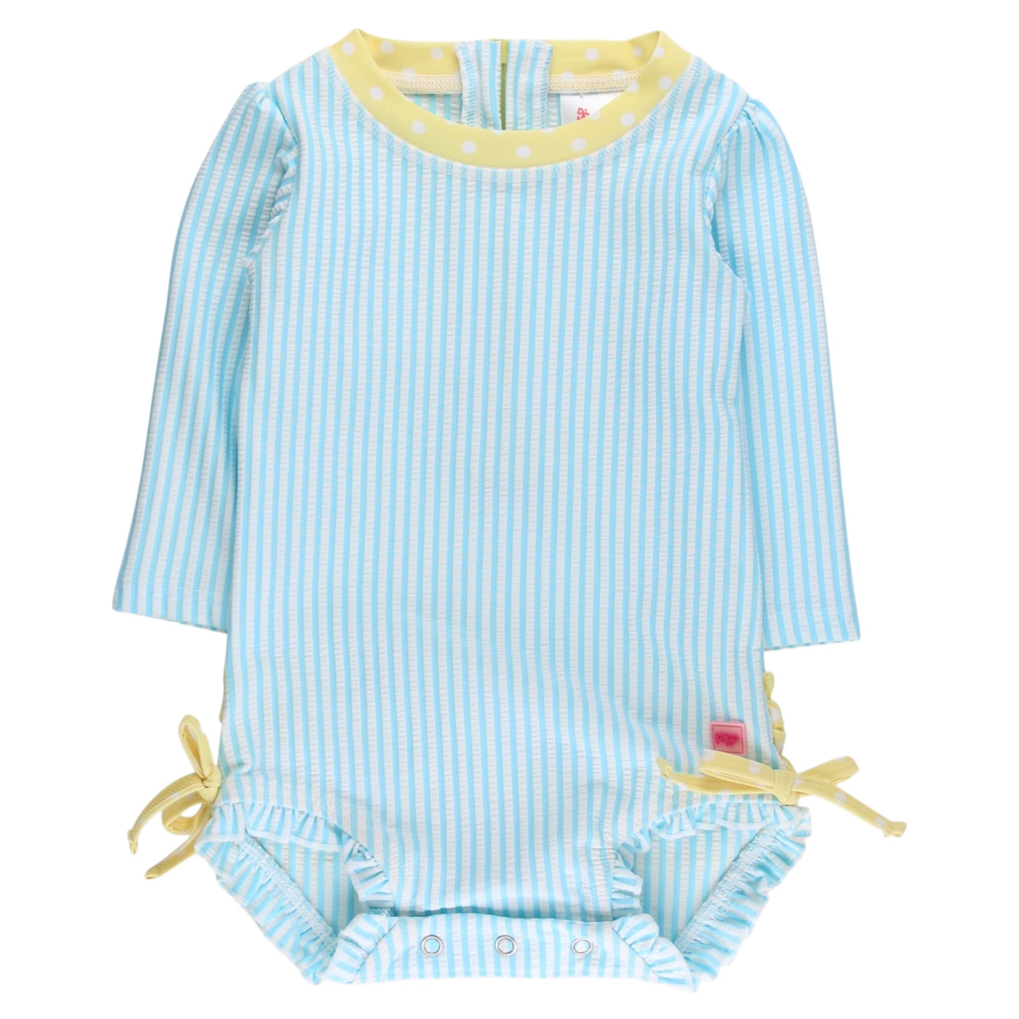 Seersucker Long Sleeve One Piece Rash Guard Swimsuit