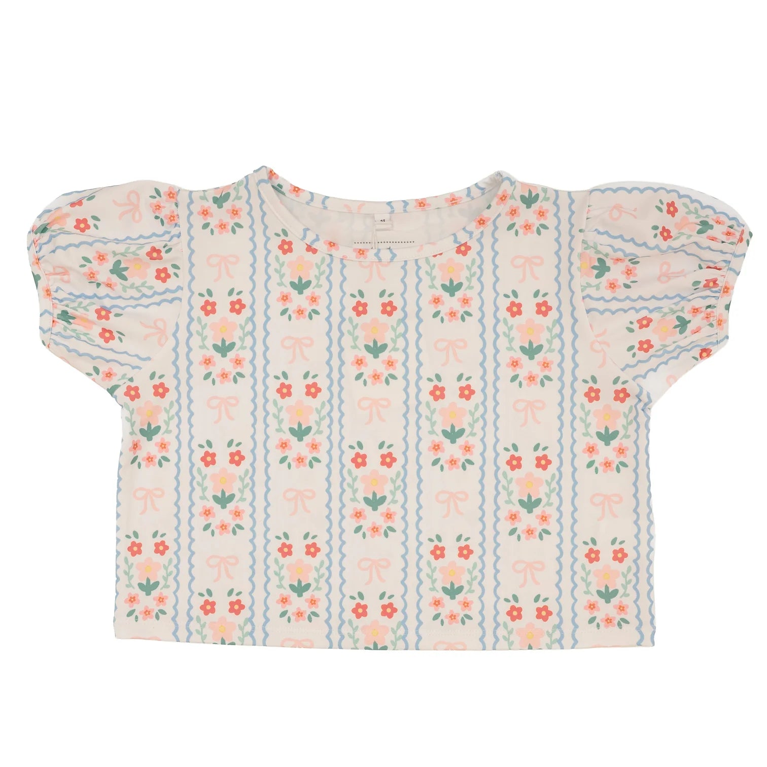 Floral Bow Puff Sleeve Top