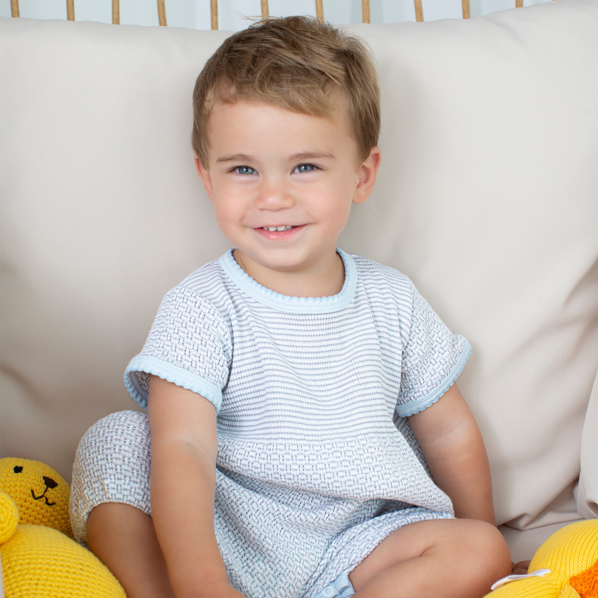 Knit Bubble with Pima Binding Mint & Blue Trim