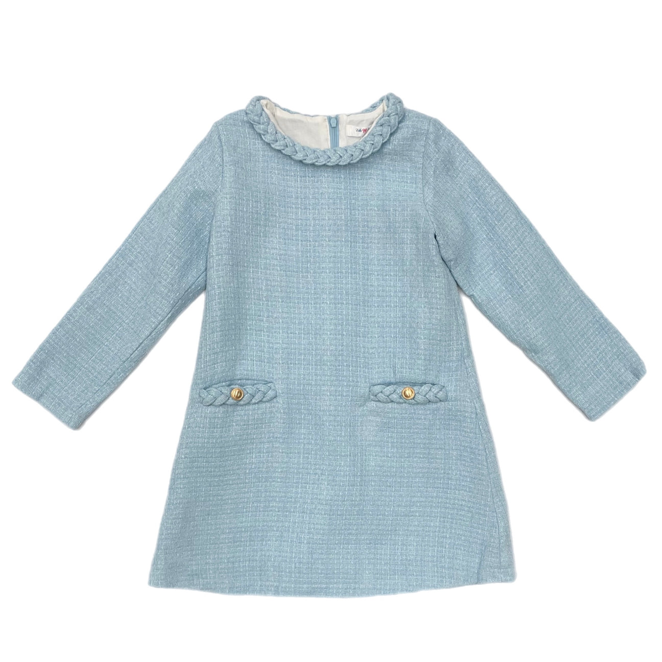 Classic, timeless, and oh-so-chic! The Audrey Braided Tweed Dress is everything you’ve been looking for this fall. In the prettiest light blue tweed with braided trim details, this long-sleeve dress is a polished staple for your girl’s wardrobe.