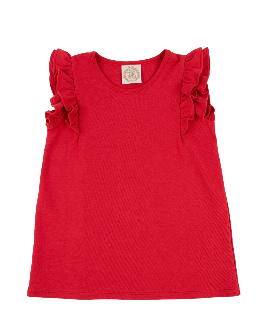 Our Ruehling Ruffle Top is a classic piece that is so easy to style! Featuring Richmond Red, your little lady will love this soft + comfortable shirt!