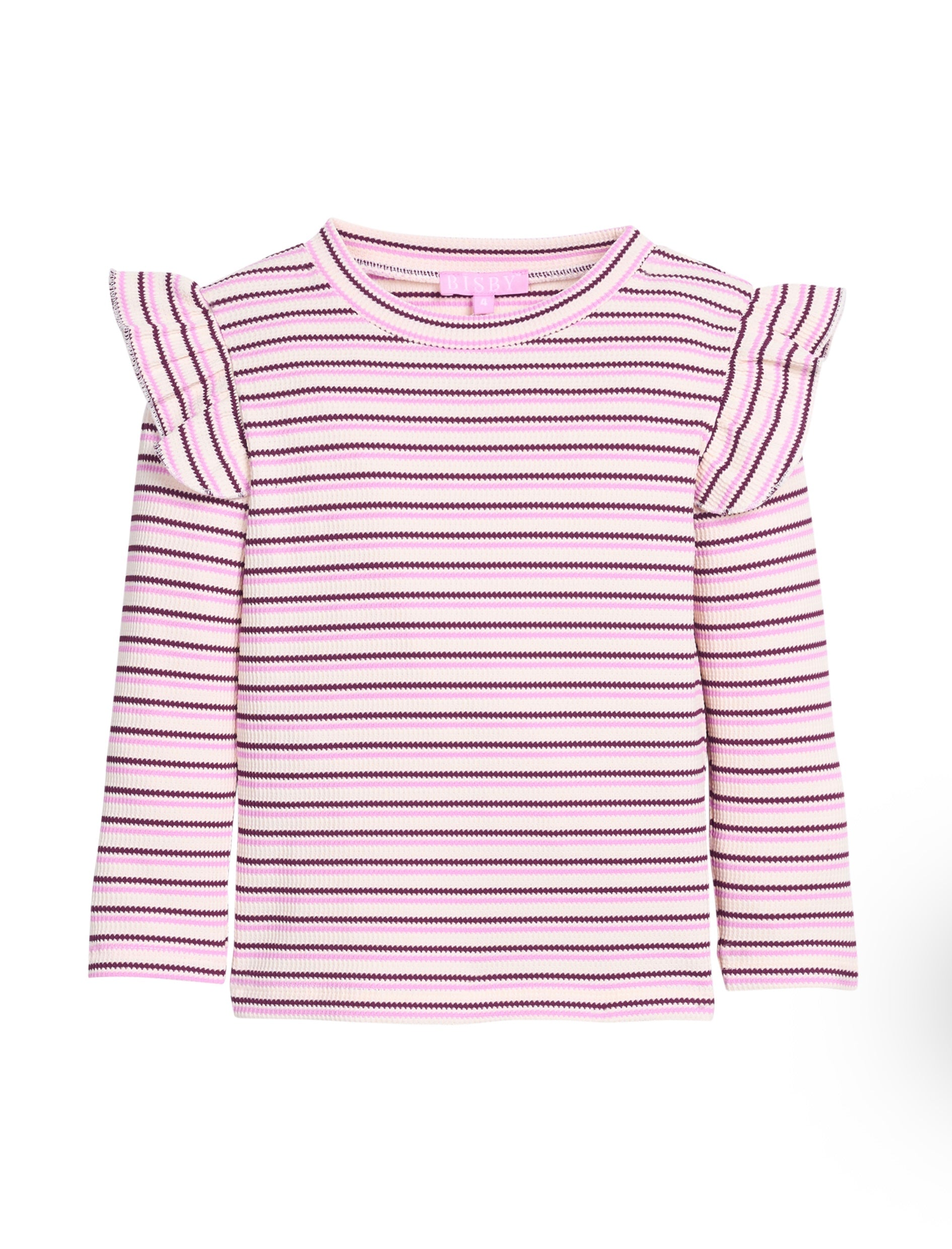 The Sadie Top is not your average striped tee. This elevated and unique ribbed top features ruffled details at the shoulders and metallic threads woven into pink stripes for a subtle pop of shimmer. Did we mention it&