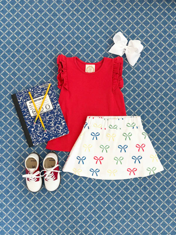 Our Searcy Skort is perfect for the girls on the go! Featuring Ribbon Reminder, your little girl will be ready for school fun. Best of all, this adorable skort has built-in shorts!