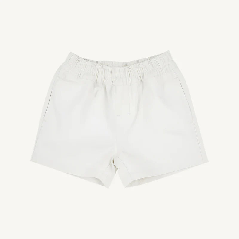 Our Sheffield Shorts in Saratoga Stone with Saratoga Stone Stork are preppy and practical! The elastic waist makes diaper changes and potty training so much easier, and you&