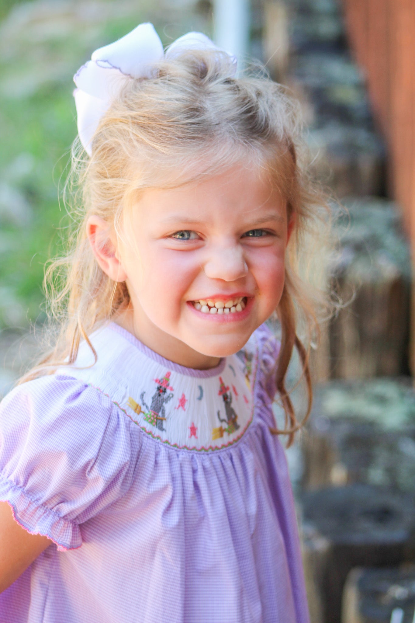Smocked Halloween Cat Lavender Dress