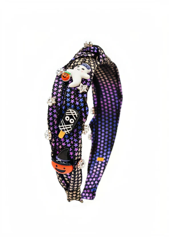 Shimmer Star Halloween Charm Knot Headband in White