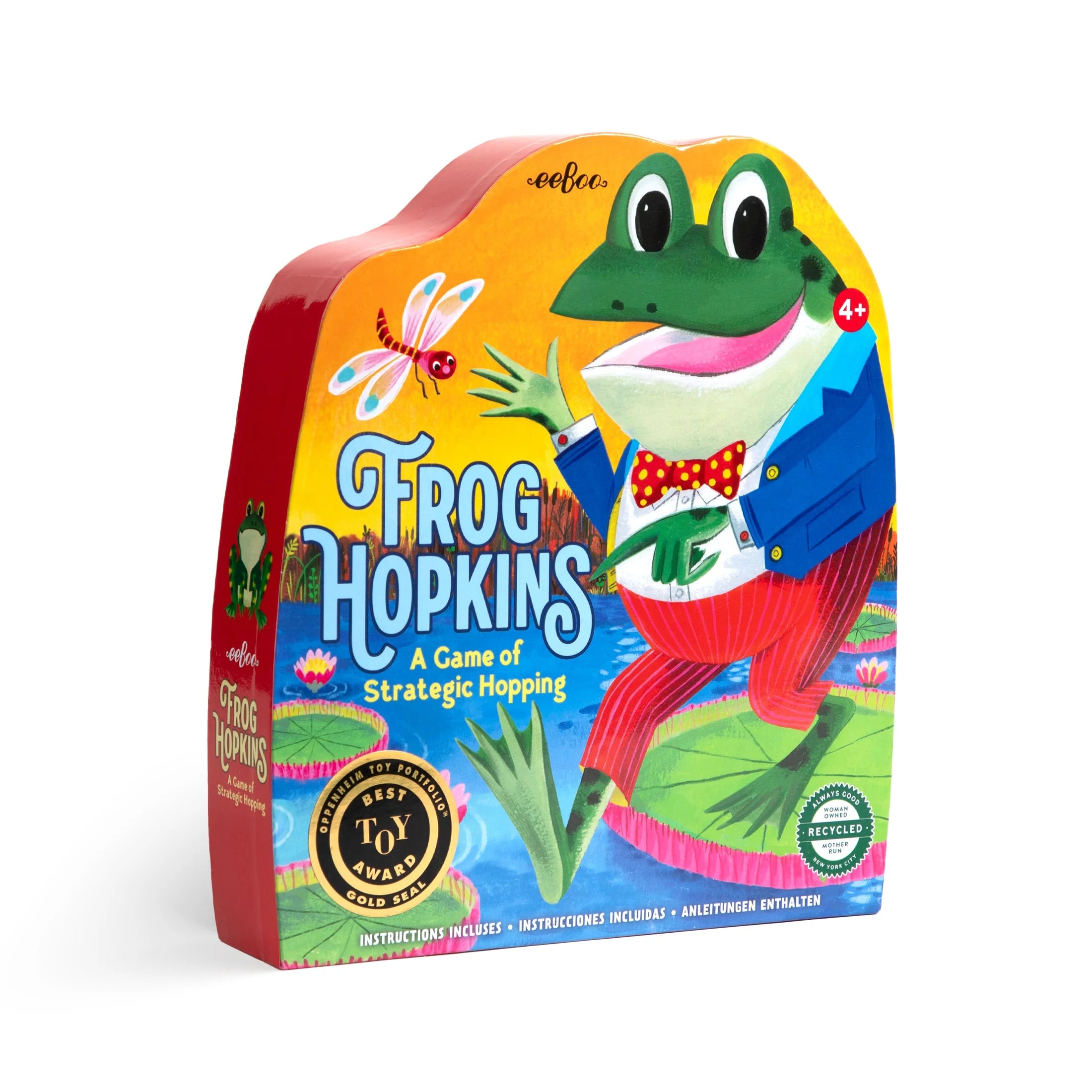A simple, satisfying game of spatial intelligence and strategic blocking. Players take turns placing and hopping their own frogs to earn dragonflies. Easy instructions and scalable rules engage the whole family for any level of play.