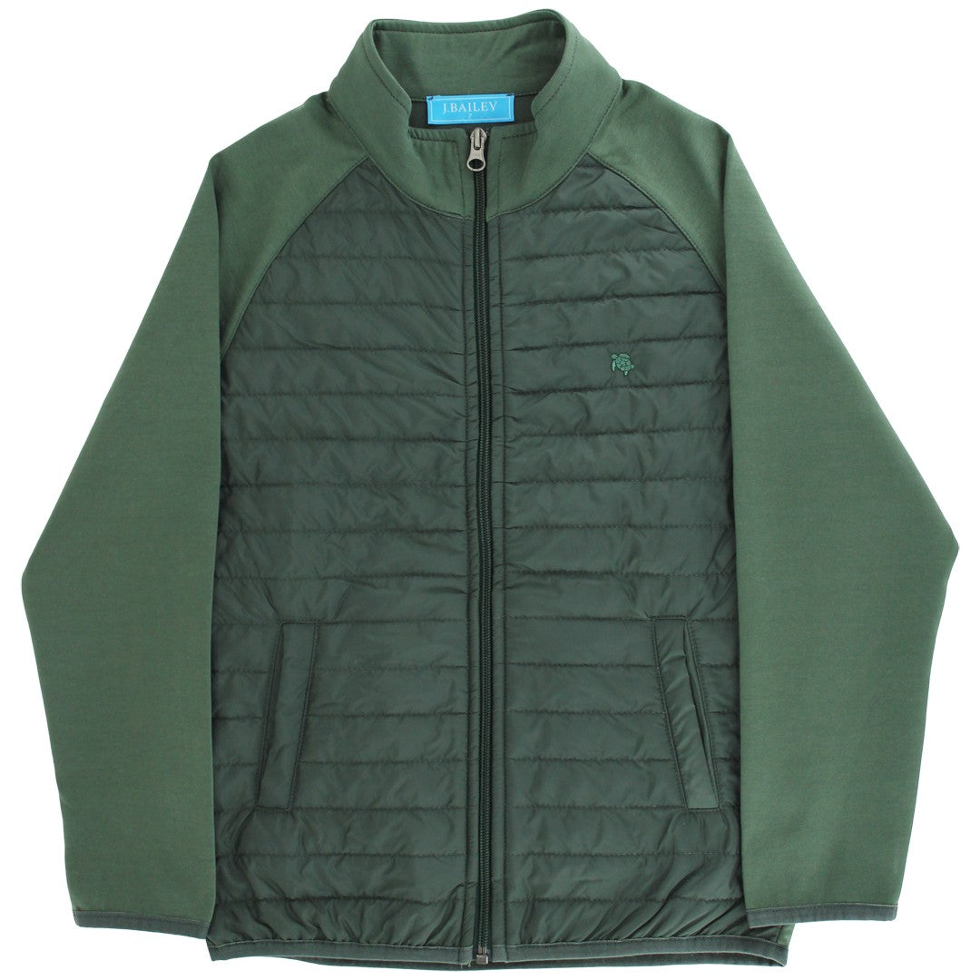 Cozy warmth and timeless style are combined in this Green Quilted Bomber Jacket. With its ribbed cuffs and complete front zip it&