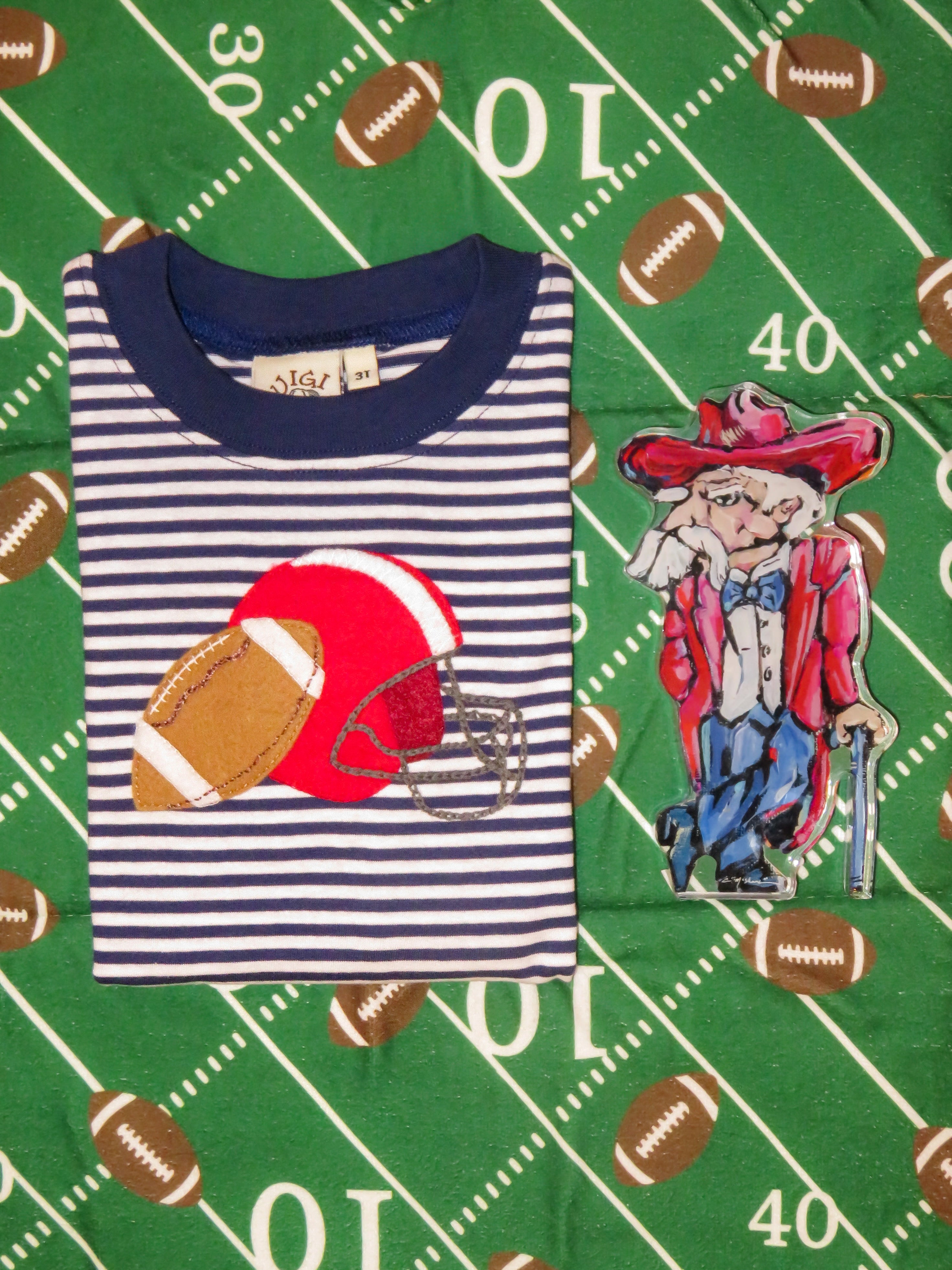 Football Helmet Long Sleeve Navy Stripe Top