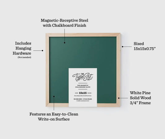 15x15 Green Magnetic Chalkboard

Featuring a durable metal surface and solid wood frame, they're perfect alone or paired with our magnetic letters!