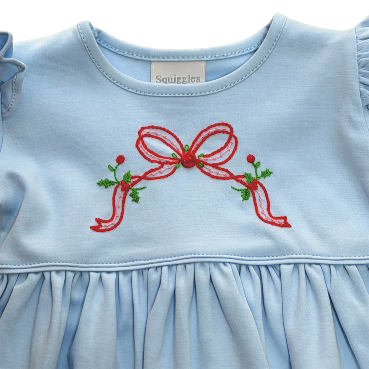 Blue Bow Long Sleeve Dress