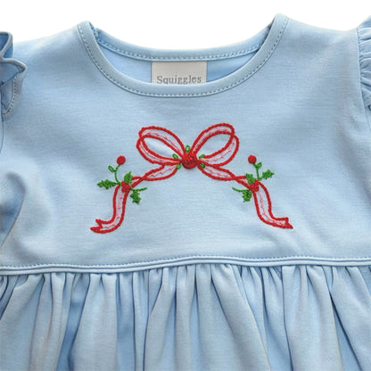 Blue Bow Long Sleeve Dress