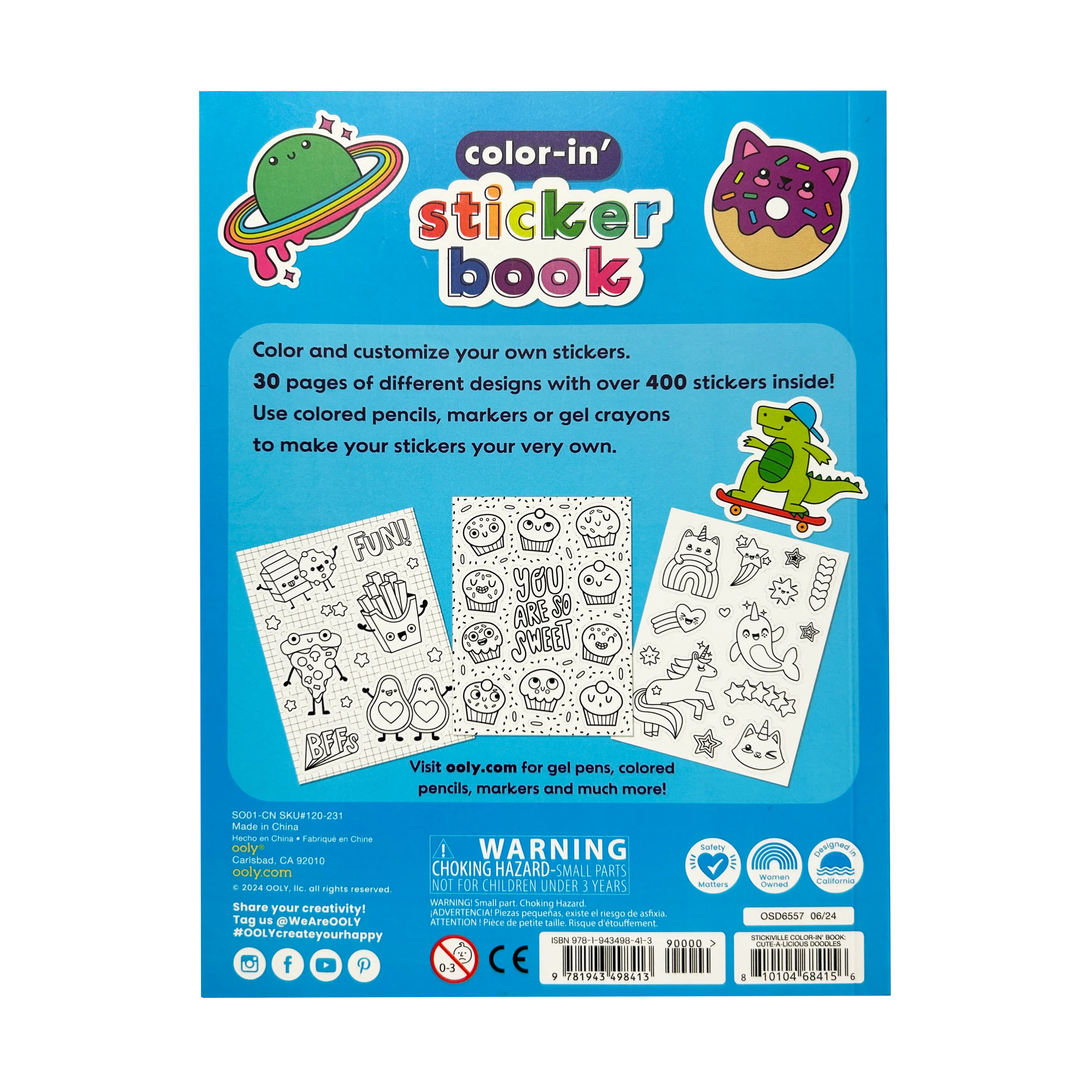 The Color-In’ Sticker Book: Cute-A-Licious Doodles