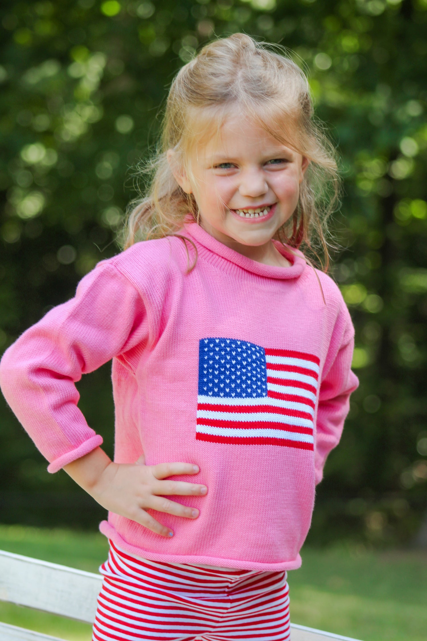 Roll Neck American Flag Sweater Pink