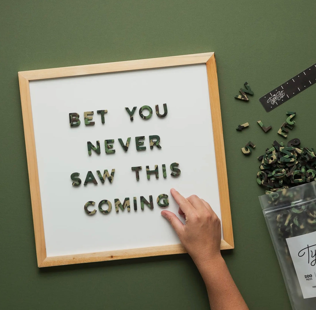 Our Confetti Letters - Camo Edition is a vibrant, limited-run product being discontinued. Made from soft EVA foam, each 1" marbled letter blends six colors to create a stunning camouflage effect. Each set contains 200 pieces, perfect for educational fun or creative projects.