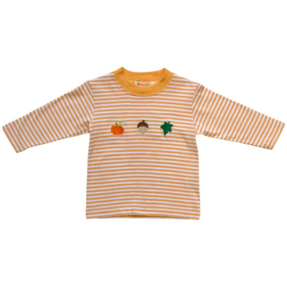 Orange Stripe Long Sleeve Fall Icons Tee