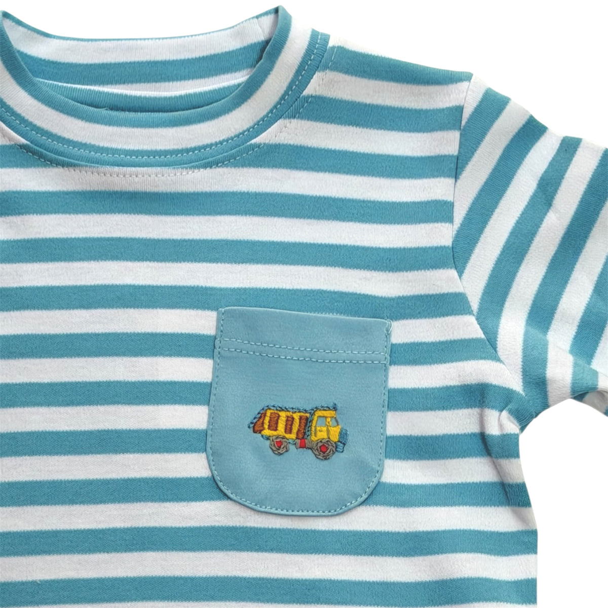 Mini Dan Dump Truck Long Sleeve Striped Pocket Tee