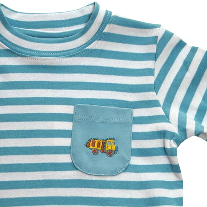 Mini Dan Dump Truck Long Sleeve Striped Pocket Tee