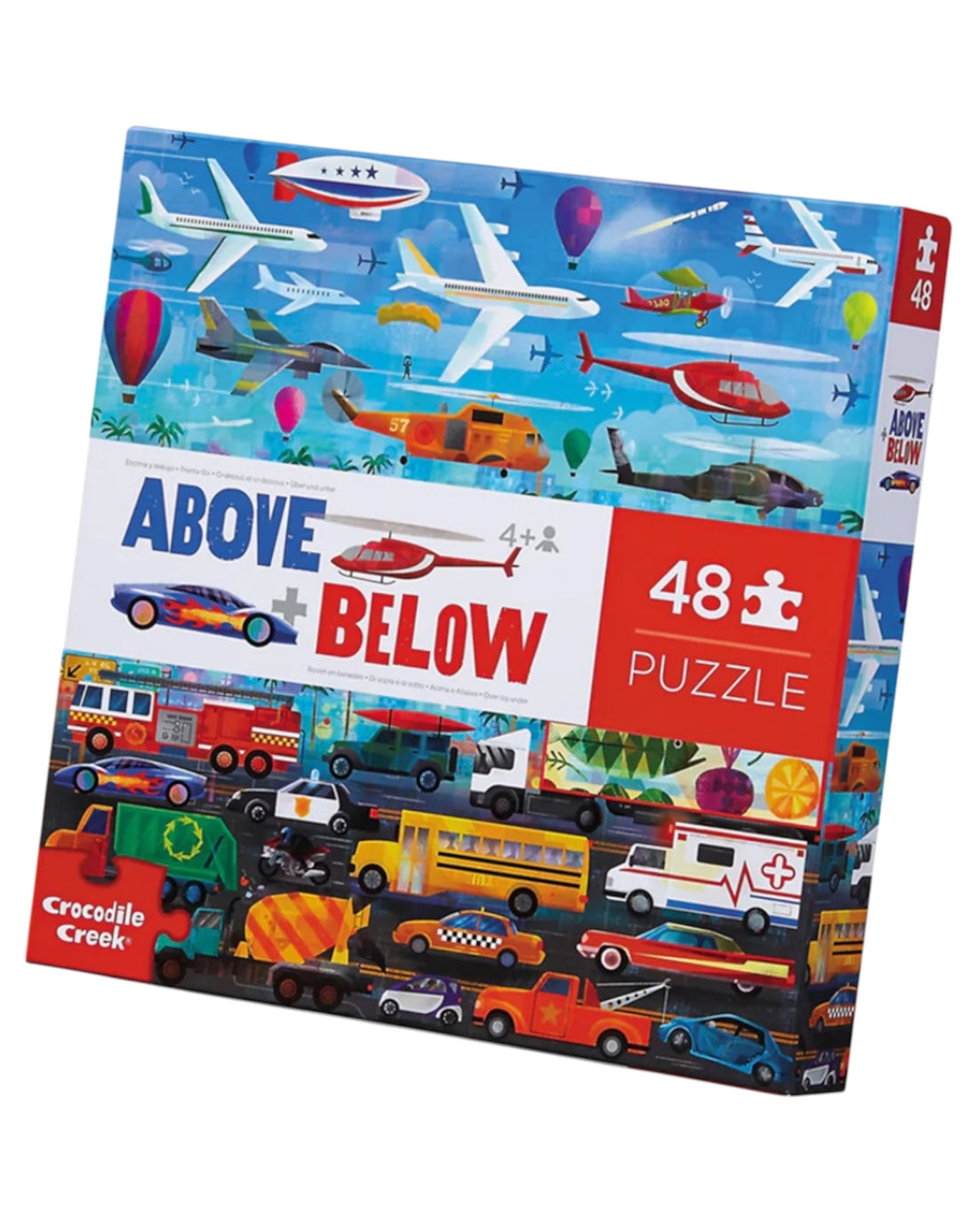 Kids love Opposites! A wonderful large 48 piece floor puzzle sure to delight the children in your world. Our Things that Go puzzle prevents a fascinating array of vehicles that fly above in the sky and those below that fill the streets and highways in our worlds. Kids will have great fun trying to recognize and name the different vehicles....helicopters, blimps, hot air balloons and airplanes...school buses, fire engines, police cars and tow trucks.