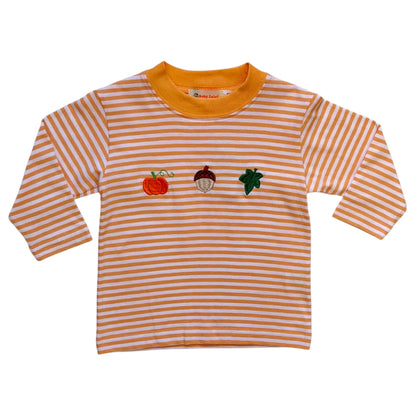 Orange Stripe Long Sleeve Fall Icons Tee