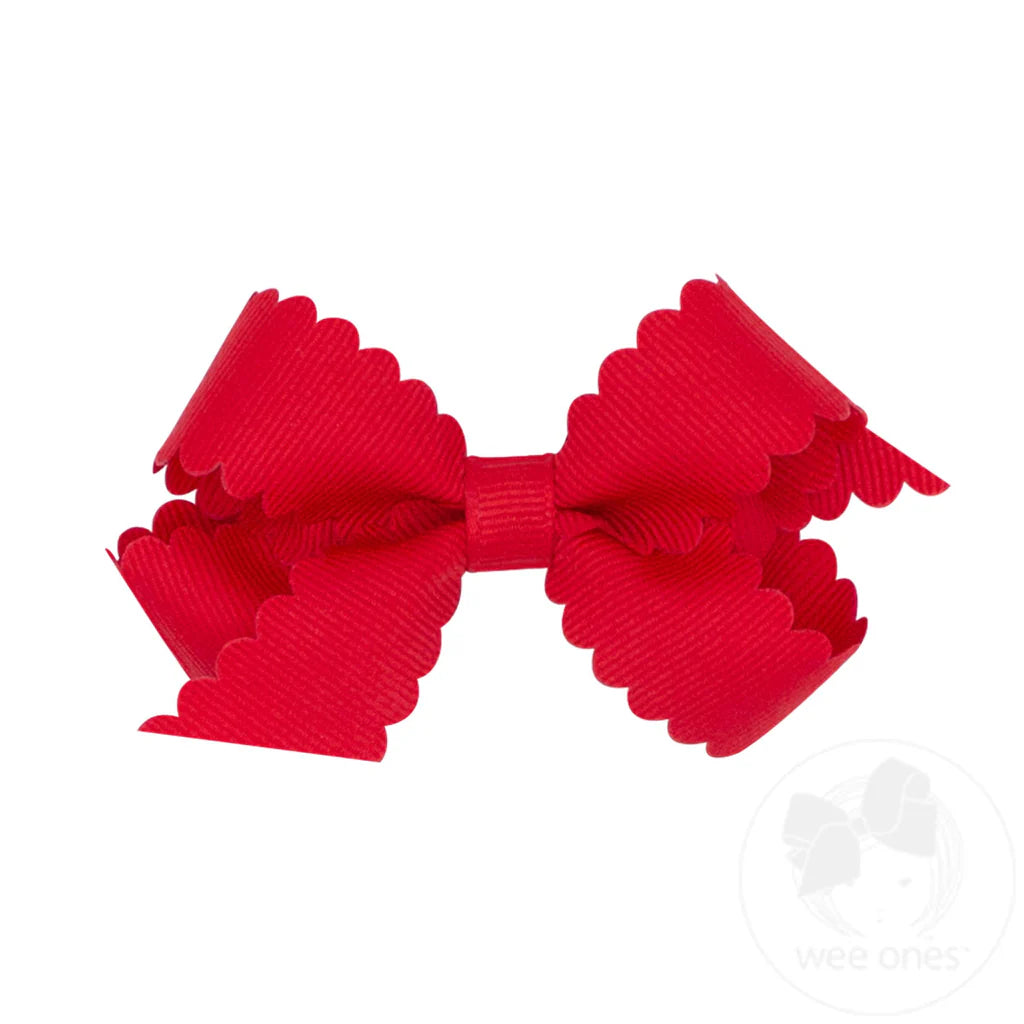 Mini Grosgrain Hair Bows with Scalloped Edge
