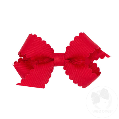 Mini Grosgrain Hair Bows with Scalloped Edge