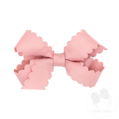 Mini Grosgrain Hair Bows with Scalloped Edge