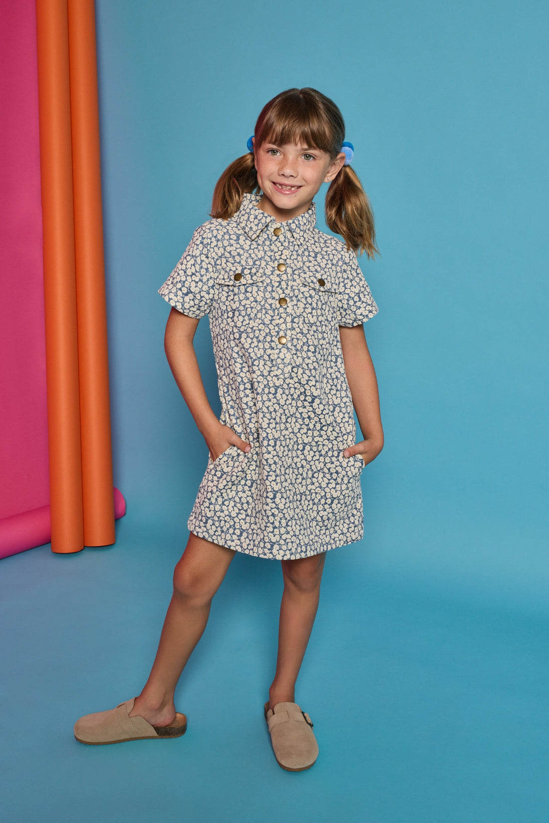 Safari Popover Dress - French Blue Corduroy