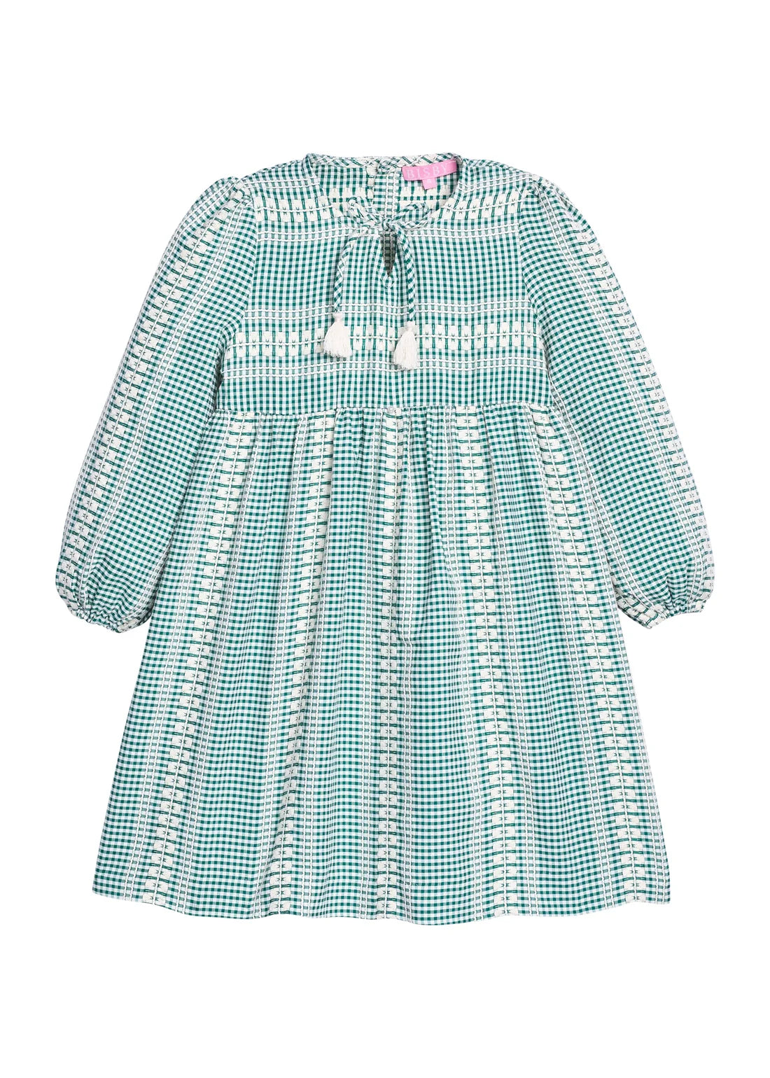 Long Sleeved Riviera Dress - Geneva Gingham Green