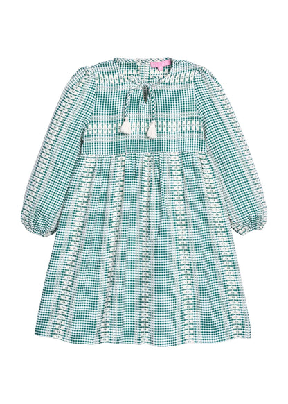 Long Sleeved Riviera Dress - Geneva Gingham Green