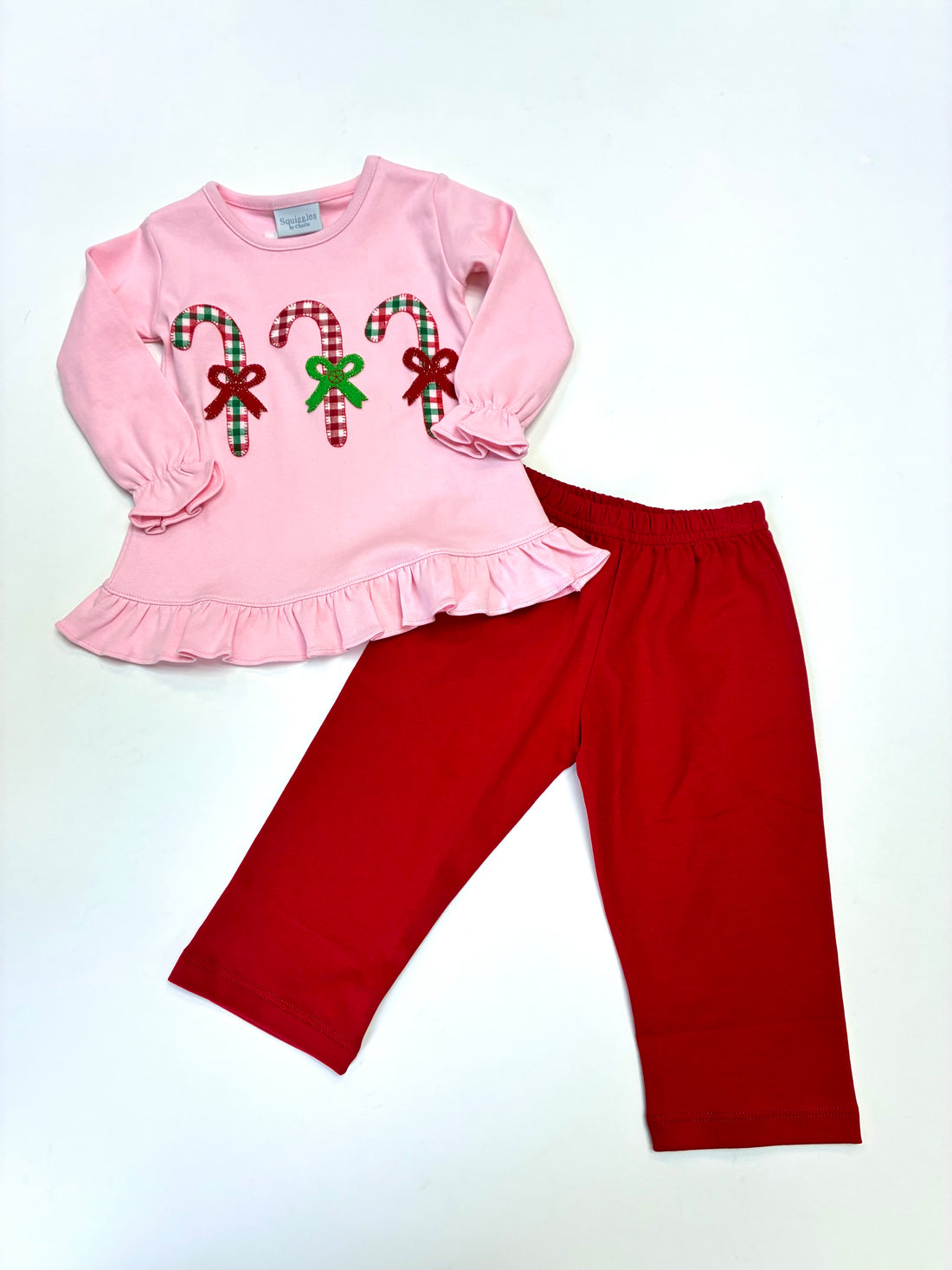 Candy Cane Long Sleeve Ruffle Pant Set