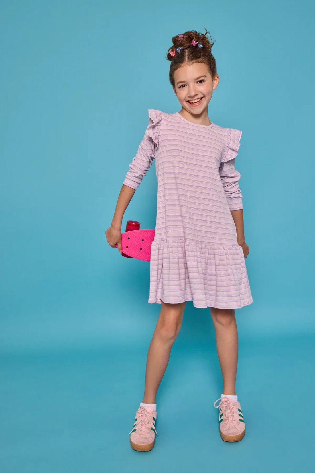 Sadie T-Shirt Dress - Lavender Sparkle Stripe
