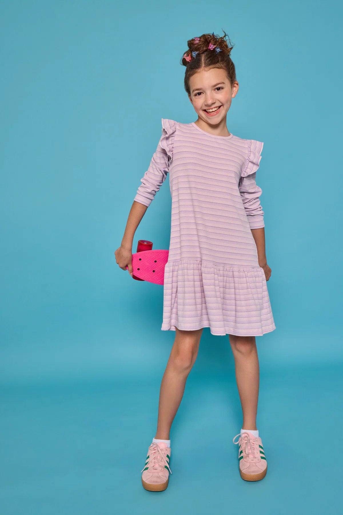 Sadie T-Shirt Dress - Lavender Sparkle Stripe